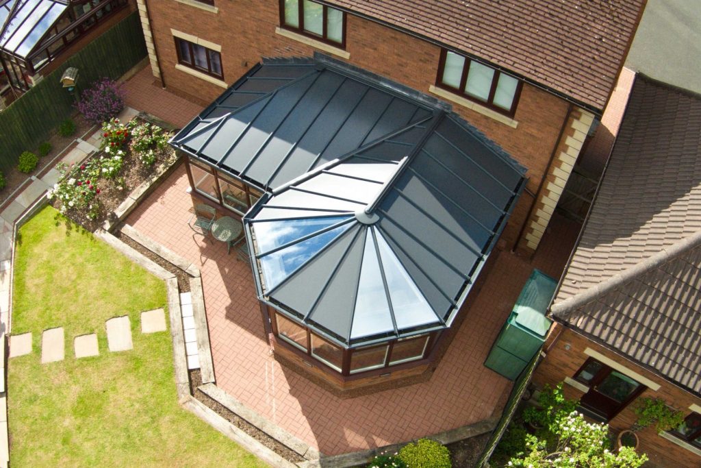 A livinroof conservatory p-shaped roof